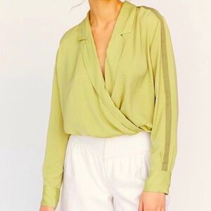 Free People Green Wrap Blouse with Long Sleeves